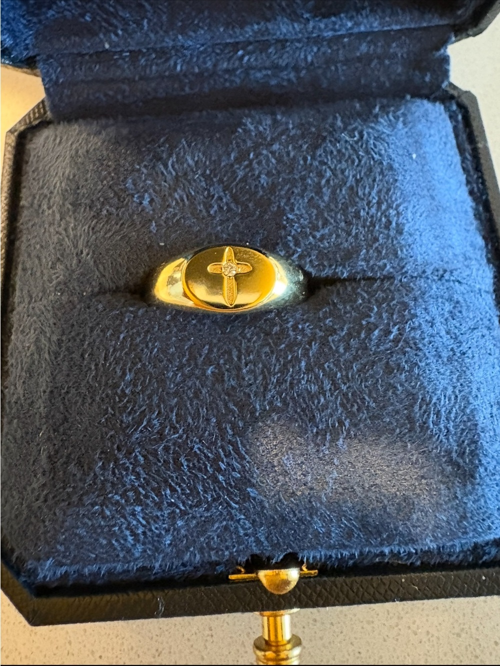 Unisex Gold over 925 Silver Signet Ring with Cross Detail